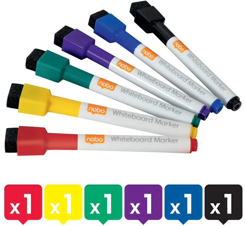 Rexel Baltos lentos žymekliai NOBO Mini, su valikliu, 6 vnt., įv. spalvų
