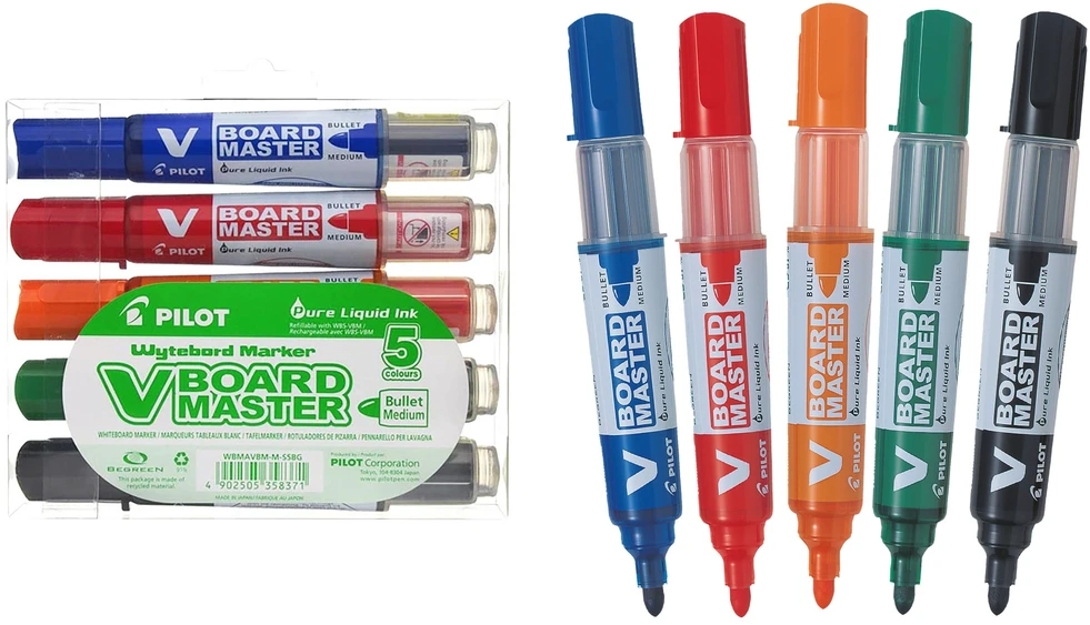 Pilot Pen Žymeklių baltai lentai rinkinys Pilot V Board Master, apvaliu galiuku, 5 spalvos
