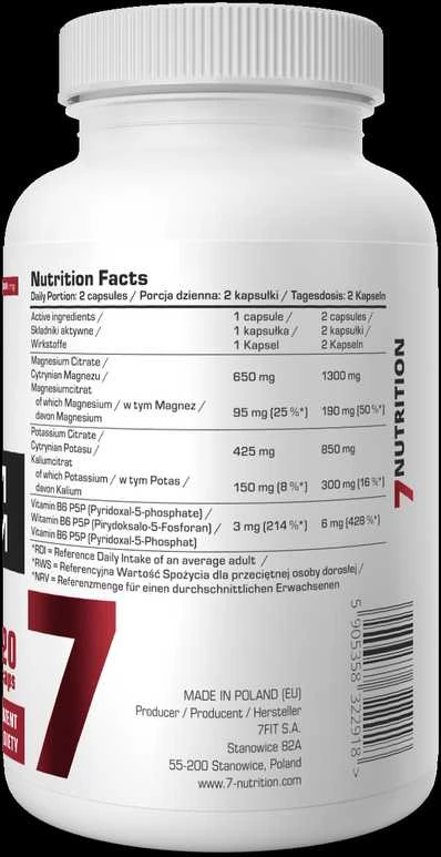 7 Nutrition Magnesium + Potasium B6 120 kaps. Magnis + kalis