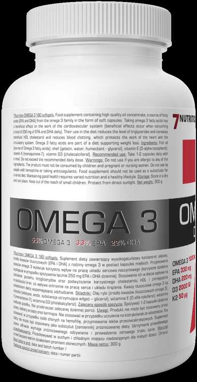 7 Nutrition Omega 3 55% D3+K2 180 kaps.
