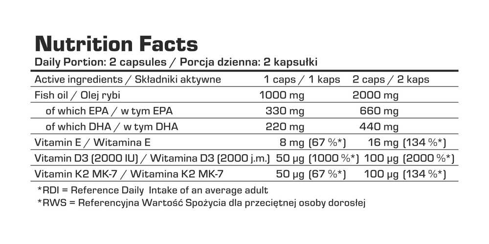 7 Nutrition Omega 3 55% D3+K2 180 kaps.