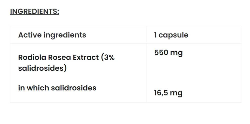 7 Nutrition Rhodiola Rosea Rodiolė 500 mg 60 kaps.