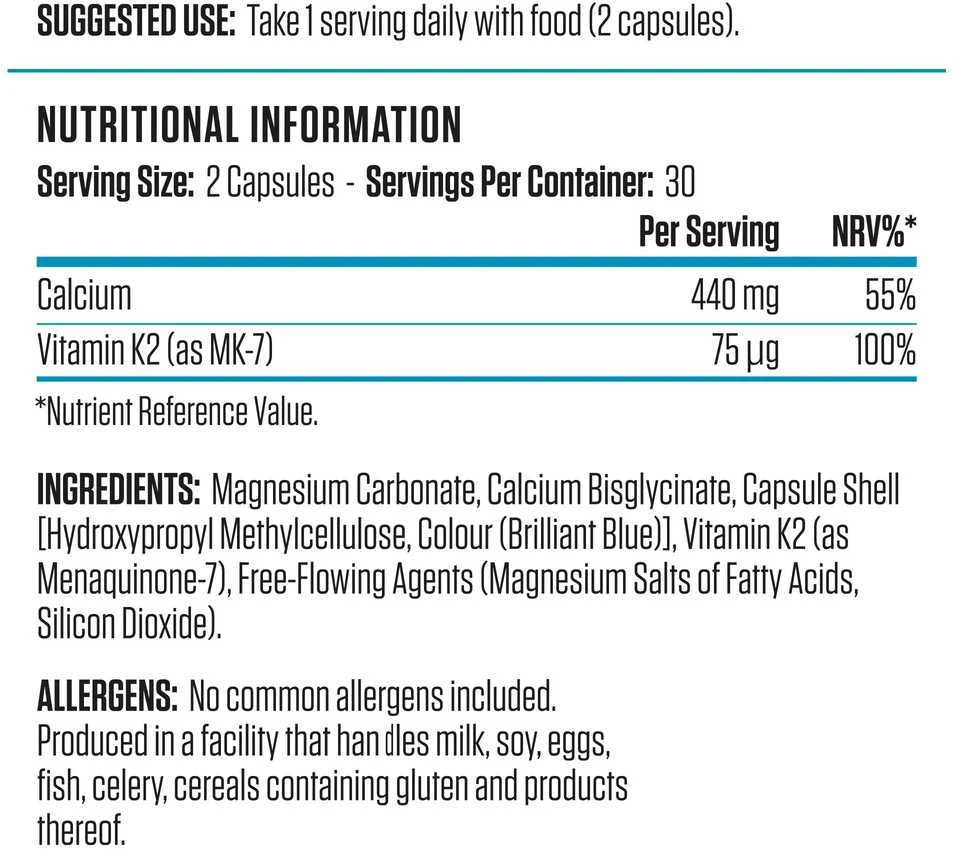 Applied Nutrition Calcium & Vitamin K2 60 kaps.