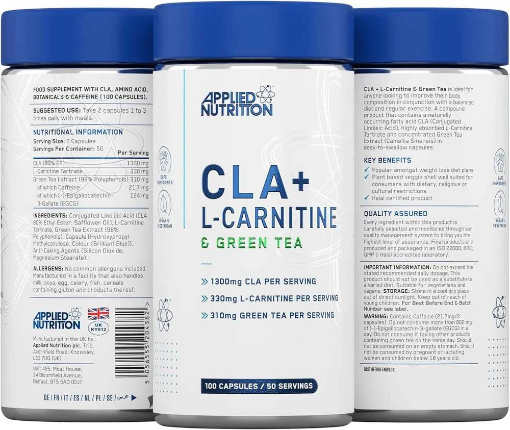 Applied Nutrition CLA + L-Carnitine + Žalias Tea 100 kaps.