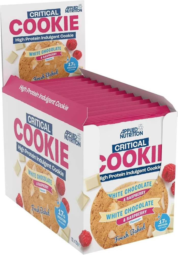 Applied Nutrition Pieno sausainiai Critical Cookie 73g (12 vnt) Baltasis šokoladas ir avietės