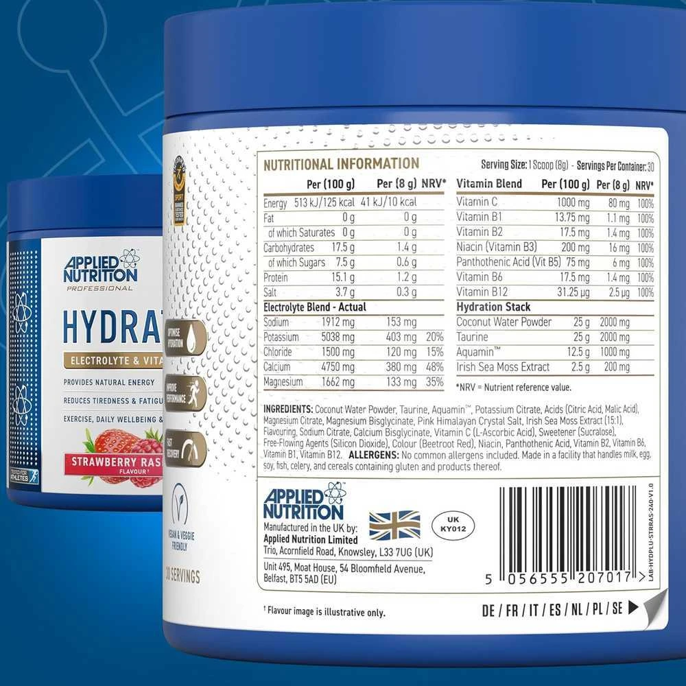 Applied Nutrition Hydration+ 240 g : Skonis - Avietinis ir braškinis