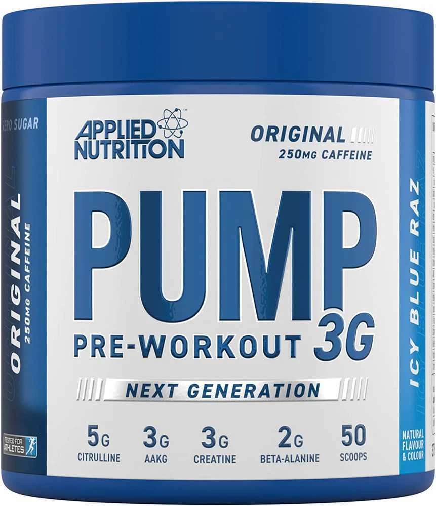 Applied Nutrition Pump 3G Original Pre Workout 375 g su kofeinu : Skonis - Ice mėlynas raz