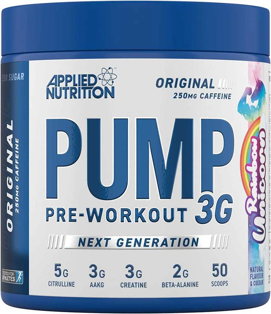 Applied Nutrition Pump 3G Original Pre Workout 375 g su kofeinu : Skonis - Saldainių (Unicorn)