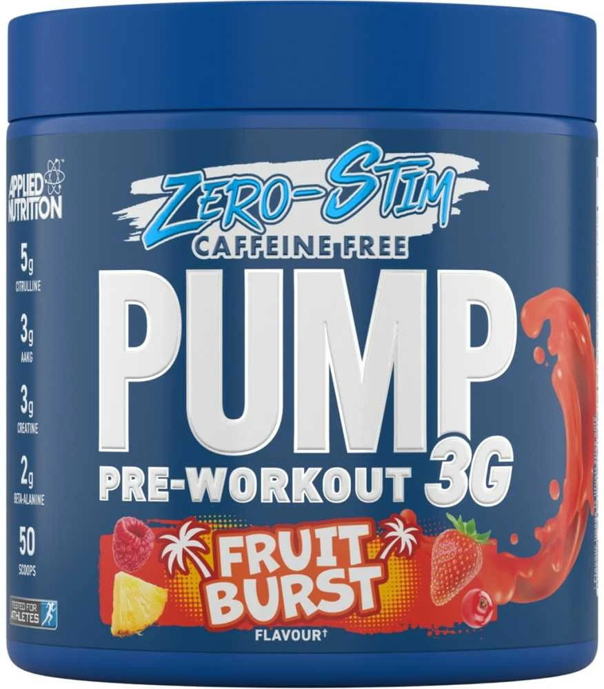 Applied Nutrition Pump 3G Zero stimulant Pre Workout 375 g be kofeino : Skonis - Vaisių punšo