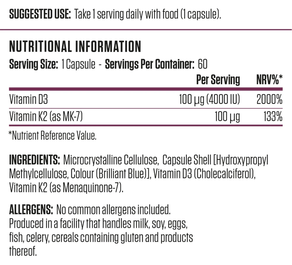 Applied Nutrition Vitamin D3 K2 60 kaps.