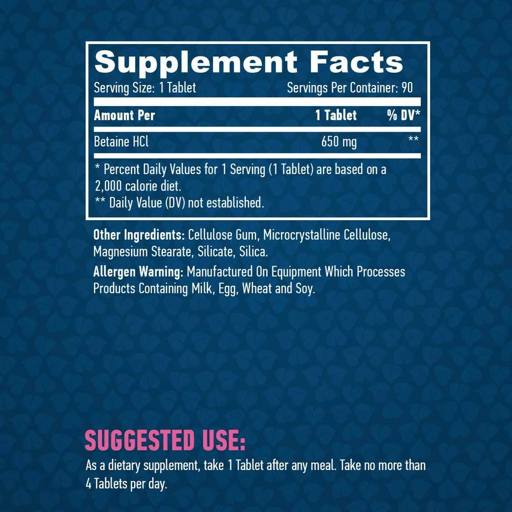 Haya Labs Betaine HCL 650 mg 90 kaps.