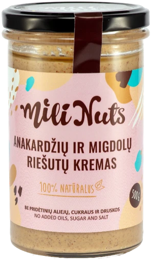 Milinuts Mili Nuts Anakardžių ir migdolų riešutų kremas : Svoris - 250 g