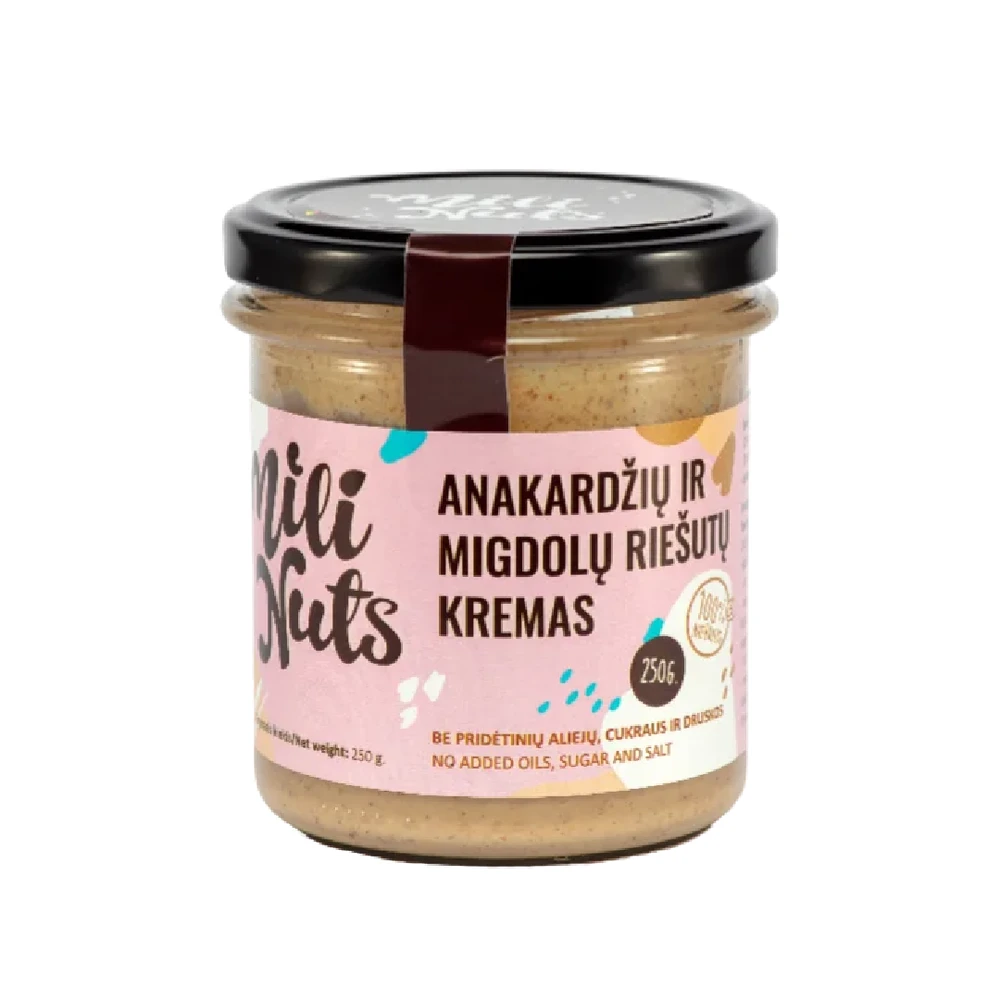 Milinuts Mili Nuts Anakardžių ir migdolų riešutų kremas : Svoris - 250 g