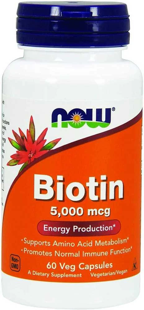 Maisto papildas Biotin 5000 mcg, NOW, 60 kapsulių