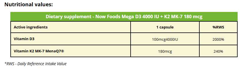 Now Foods Now Mega D3 K2 MK7 4000 IU 60 kaps.
