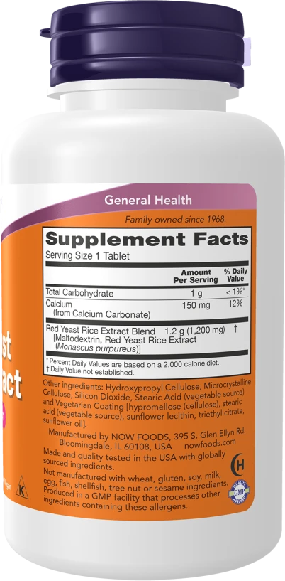 Now Foods Now Raudona yeast rice Concentrated 10:1 Extract 1200 mg 60 tabl.