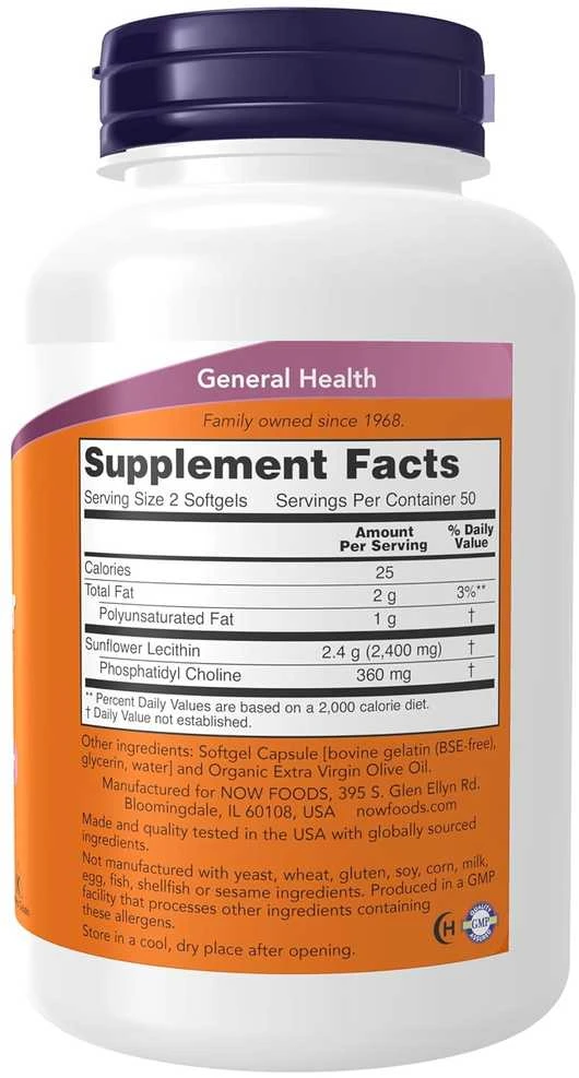 Now Foods Now Sunflower Lecithin 1200 mg 100 kaps.