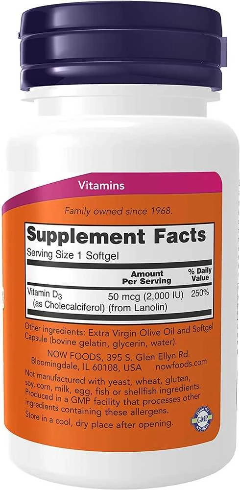 Now Foods NOW Vitamin D3 2000 IU 120 kaps.