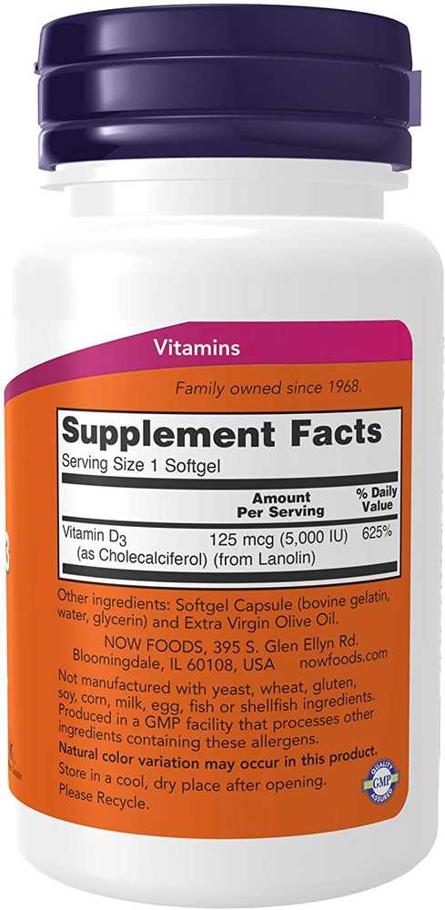 Now Foods NOW Vitamin D3 5000 IU 120 kaps.