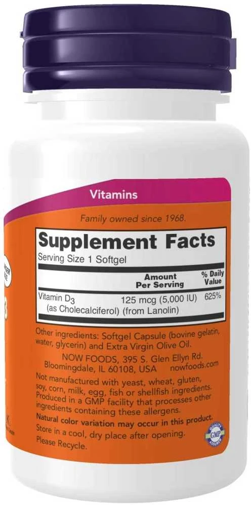 Now Foods NOW Vitamin D3 5000 IU 240 kaps.