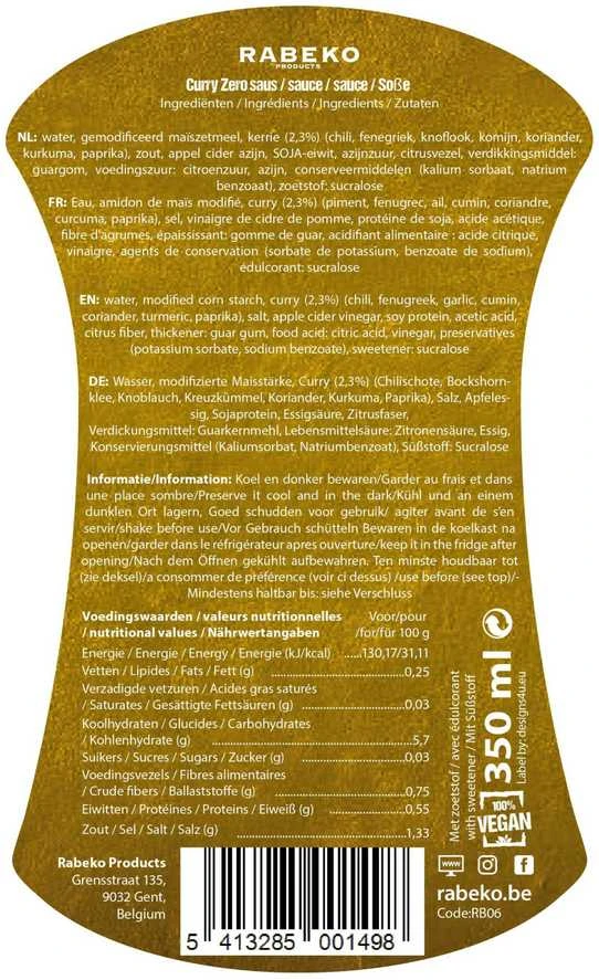 Rabeko Zero 350 ml Curry padažas