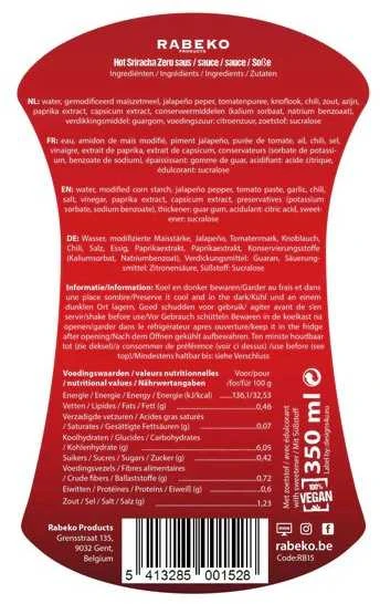 Rabeko Zero 350 ml Sriracha padažas