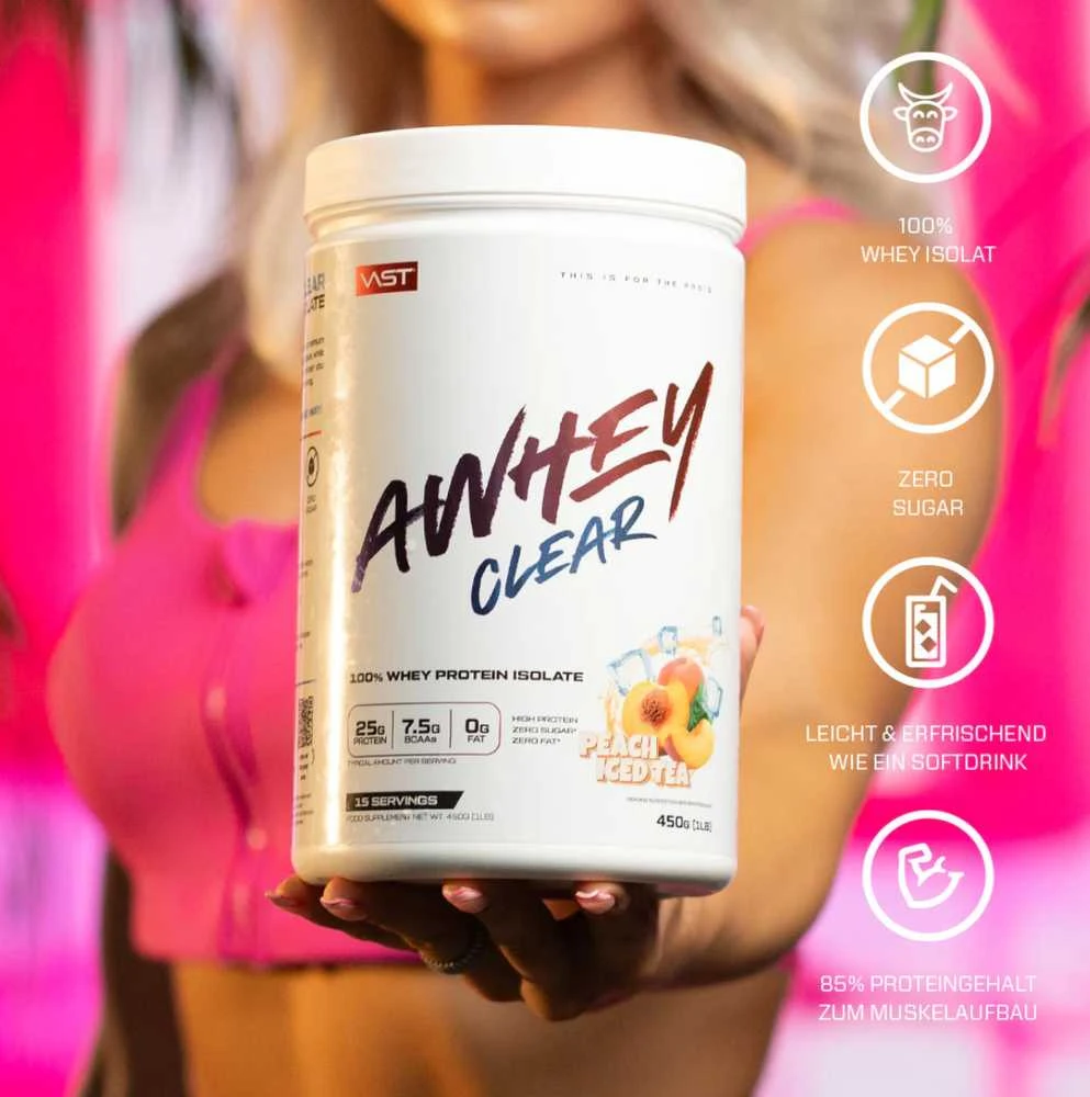 Vast Sports VAST AWHEY CLEAR Whey protein Isolate 450 g hidroizoliatas + gertuvė dovanų : Skonis - Persikinės šaltosios arbatos