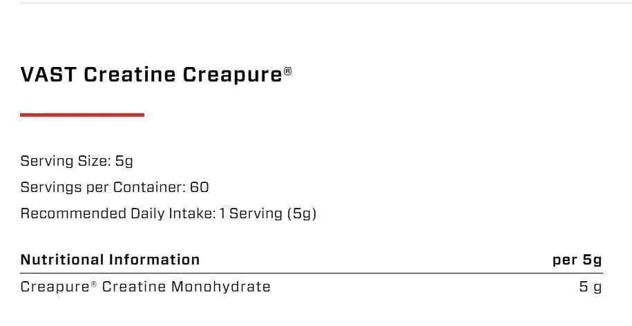 Vast Sports VAST Creatine Creapure 300g