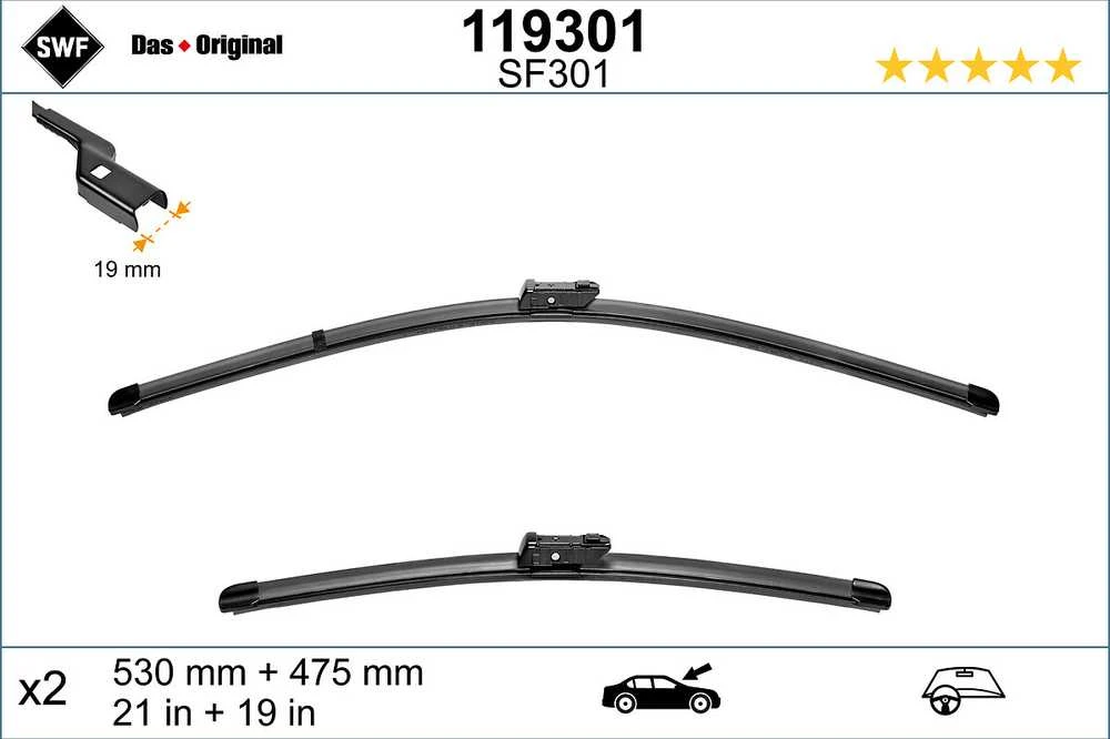 SWF Valytuvai VISIOFLEX Flat 530/475 mm 2 vnt.
