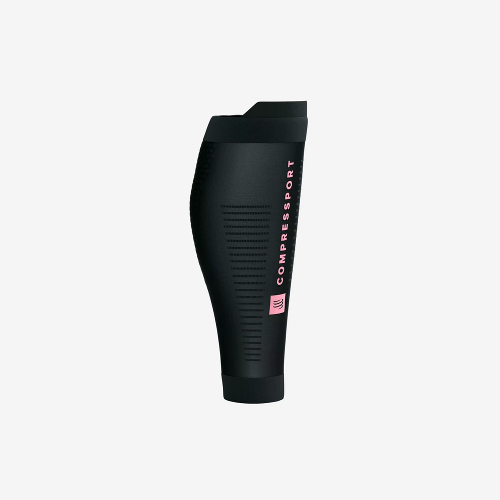 Compressport R2 3.0 juoda blauzdinė su rožiniu užrašu