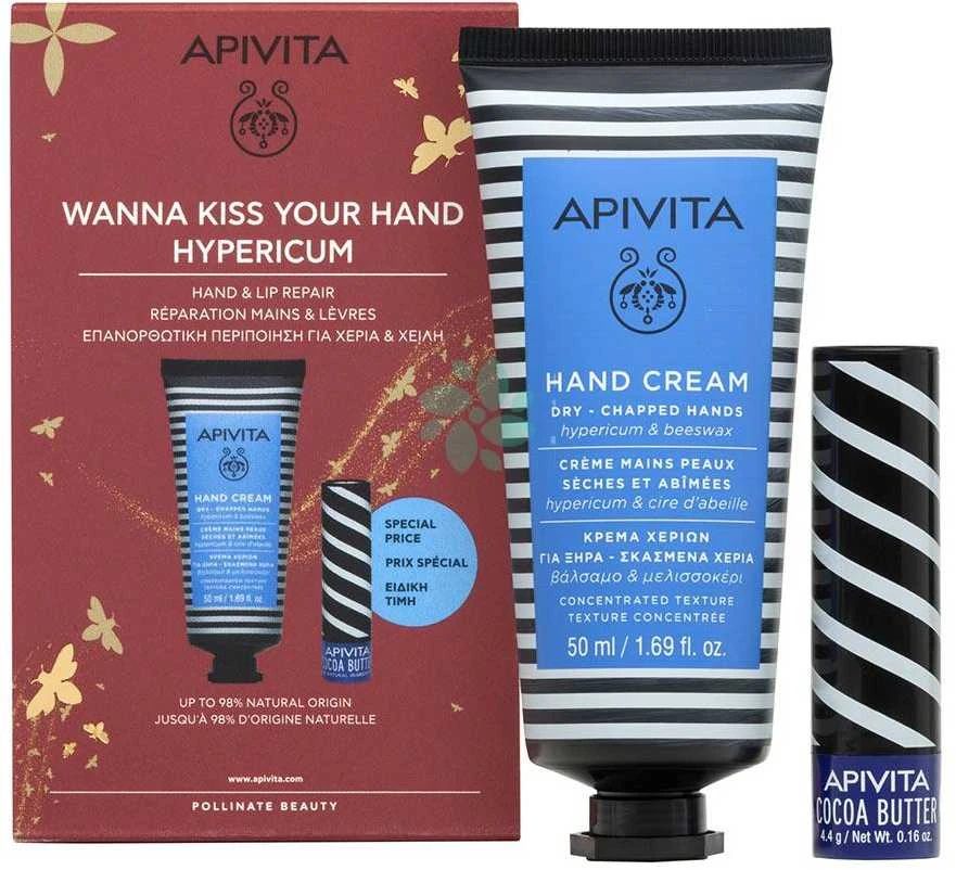Apivita Hypericum rankų kremas 50ml+ lūpų balzamas 4,4g rinkinys 2 vnt