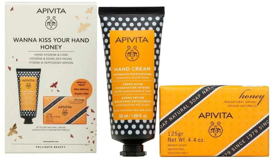 "Apivita" medaus rankų kremas 50g + natūralus kietasis muilas 125g