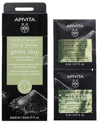 "Apivita Beauty Express" giliai valanti veido kaukė su žaliuoju moliu 2x8ml