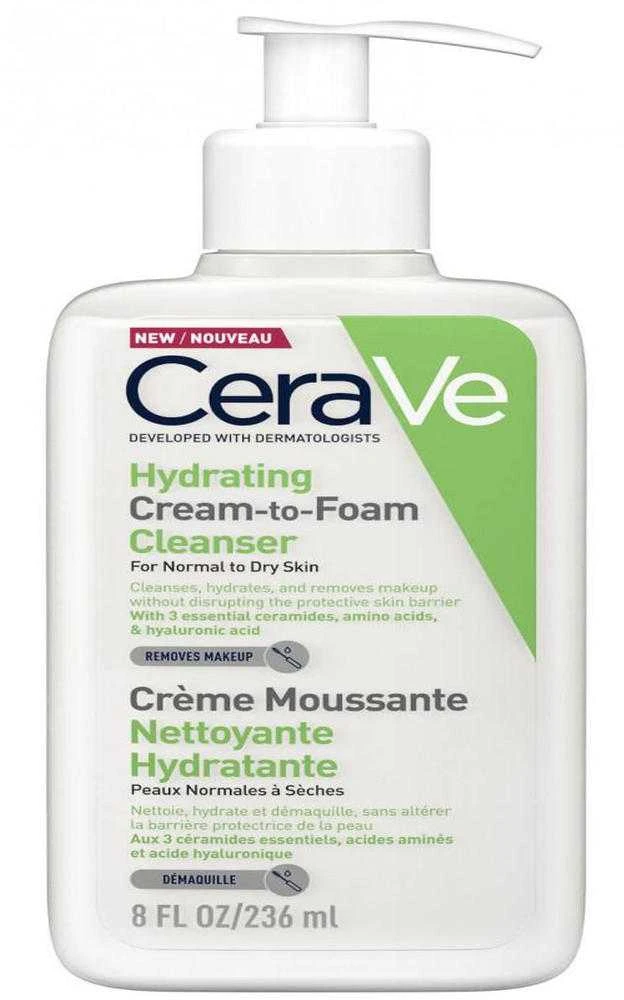 Drėkinamasis putojantis veido ir kūno prausiklis normaliai ir sausai odai Hydrating Cream-to-Foam Cleanser, 236 ml