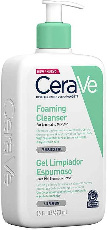 Putojantis veido ir kūno prausiklis normaliai ir riebiai odai Cerave Foaming Cleansing Gel, 473 ml