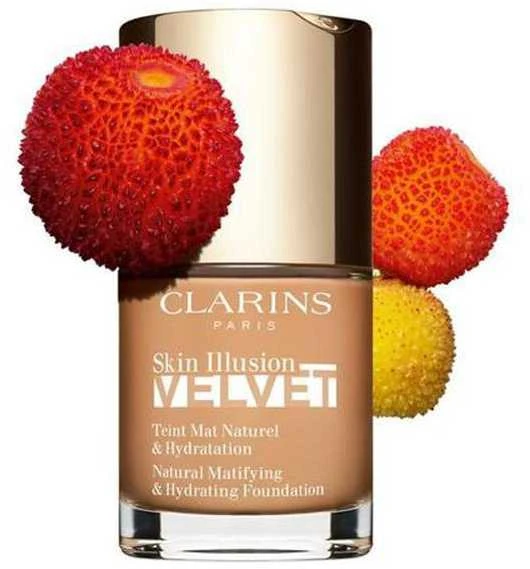 „Clarins Skin Illusion Velvet Matte Natural Finish“ skystas makiažo pagrindas, 112C Amber, 30 ml