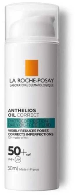 La Roche-Posay Anthelios Oil Correct SPF 50+ veido kremas nuo saulės riebiai odai, 50 ml