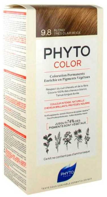 Phyto Phytocolor Permanent Color plaukų dažai be amoniako, atspalvis: 9.8 Very Light rusvai gelsvas Skirtas šviesiems plaukams, 112 ml
