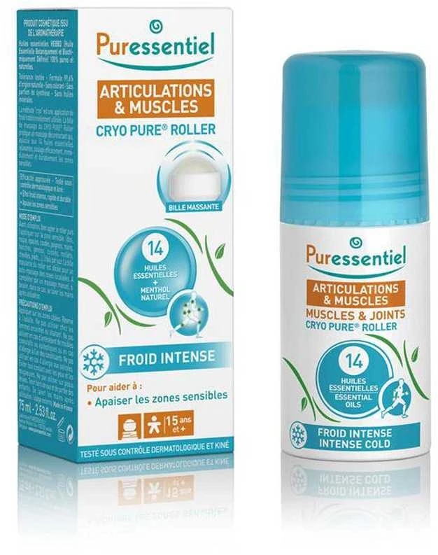 Puressentiel Cryo Pure Joints And Muscles Roll-On eterinių aliejų mišinys mažinantis traumos sukeliamą skausmą 75ml