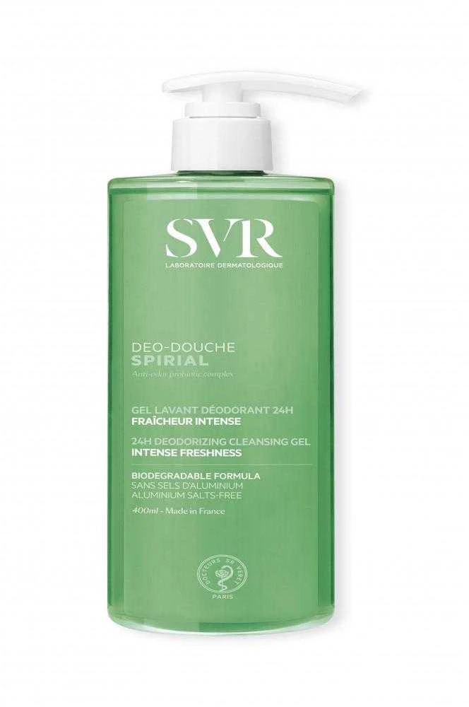 Svr Spirial Deo Douche dezodoruojantis dušo gelis su probiotikais nemaloniems kvapams mažinti, 400 ml