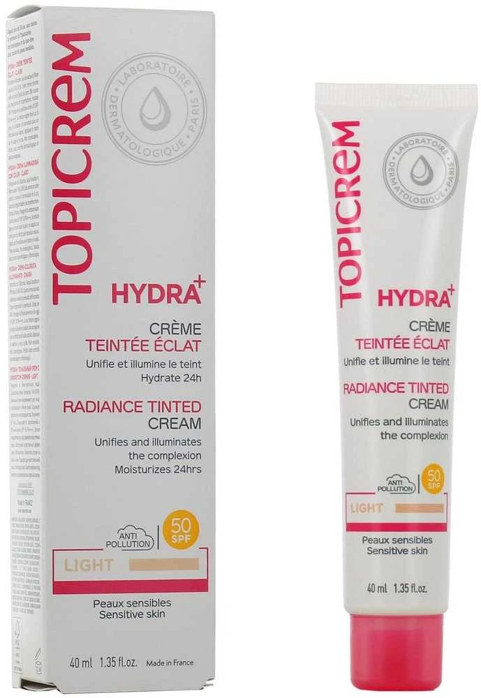 „Topicrem“ drėkinamasis tonizuojamasis odos kremas SPF 50 (spindintis tonuotas kreminis), 40 ml, „Claire“ – šviesus