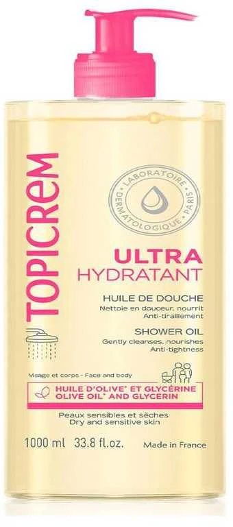 Topicrem Ultra-Hydratant Shower Oil valomasis dušo aliejus sausai ir jautriai odai, 1000 ml
