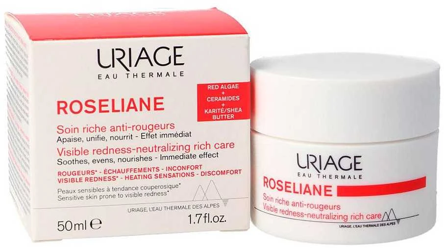 Uriage Roséliane Rich Anti-Redness Kreminis veido kremas sausai, linkusiai raudonuoti odai, 50 ml