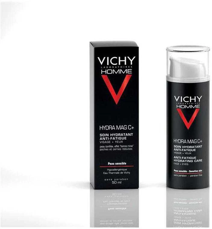 Vichy Homme Hydramag C Anti Fatigue Hydrating Care drėkinantis veido ir akių kremas vyrams, 50 ml