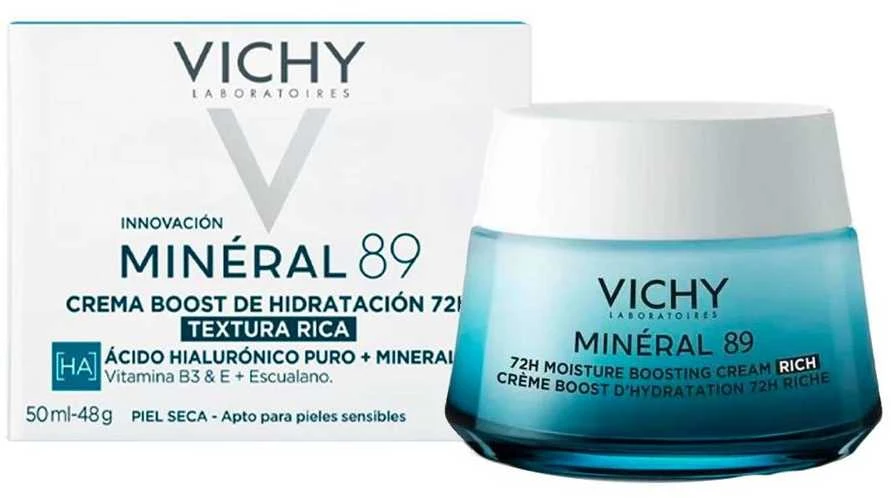 Vichy Mineral 89 Rich Kreminis drėkinantis kremas sausai ir jautriai veido odai, 50 ml