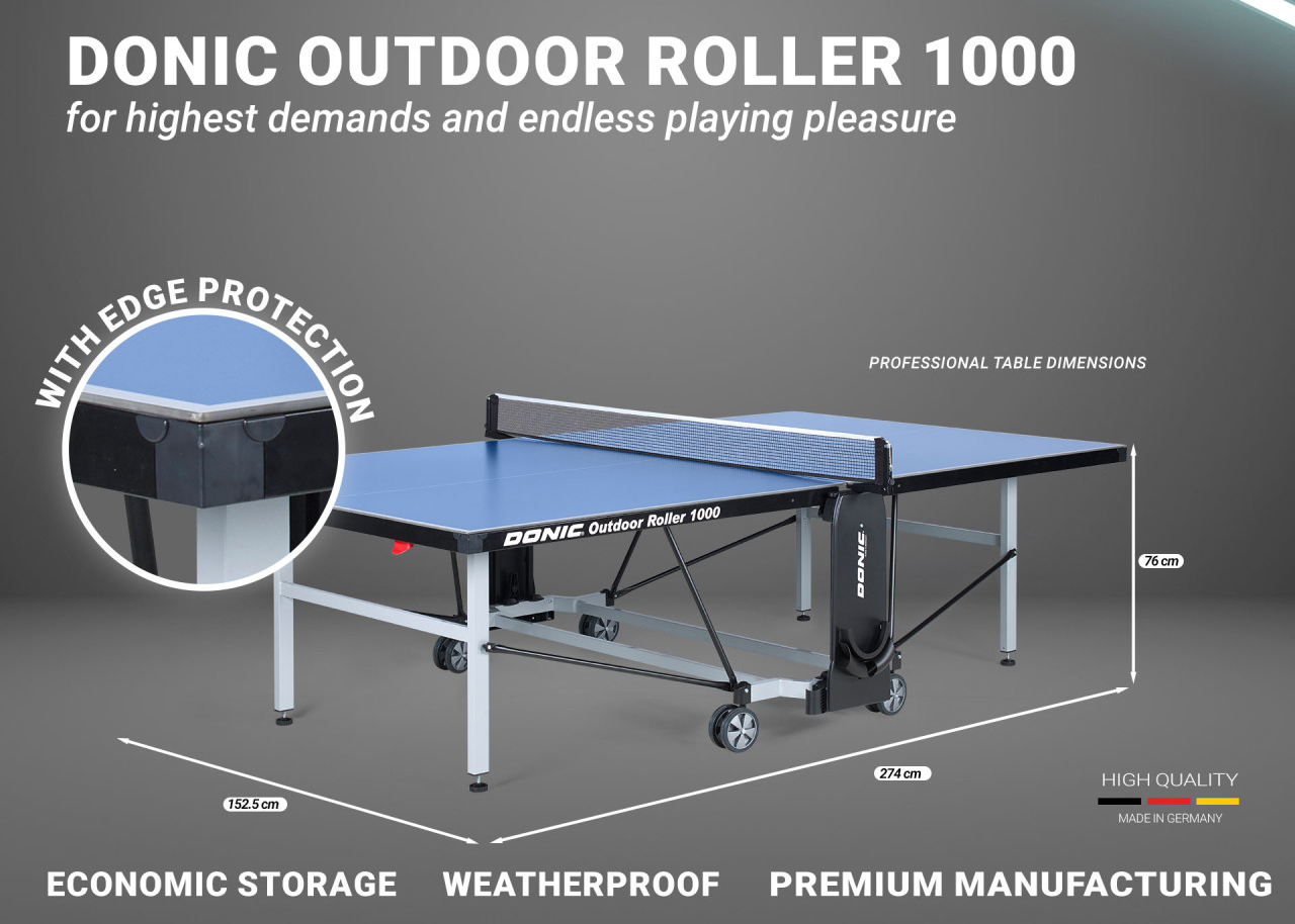 Teniso stalas outdoor 6mm DONIC Roller 1000 Mėlyna (Nemokamas pristatymas) (Nemokamas pristatymas) aprašymas - Prekės nuotrauka