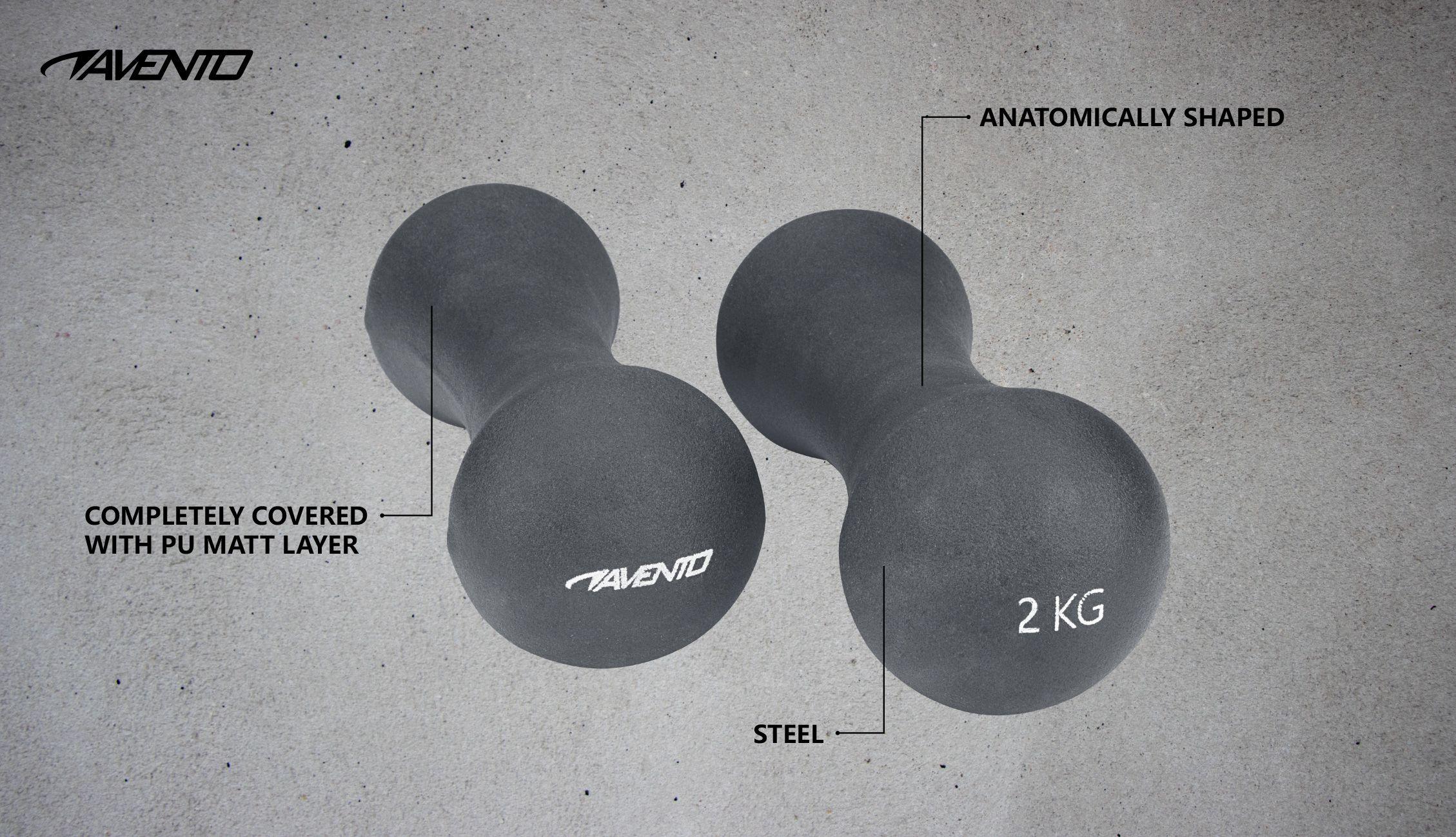 Schreuders Sport Hanteliai vinil. AVENTO 42DB PU 2x2kg Pilkas