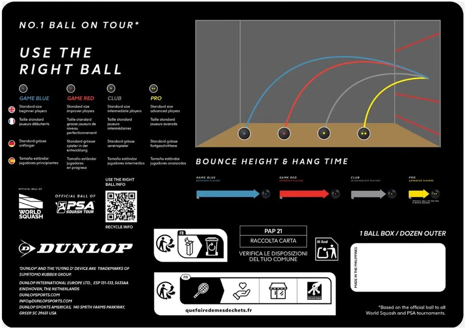 Skvošo kamuoliukas Dunlop GAME Raudona 4x3