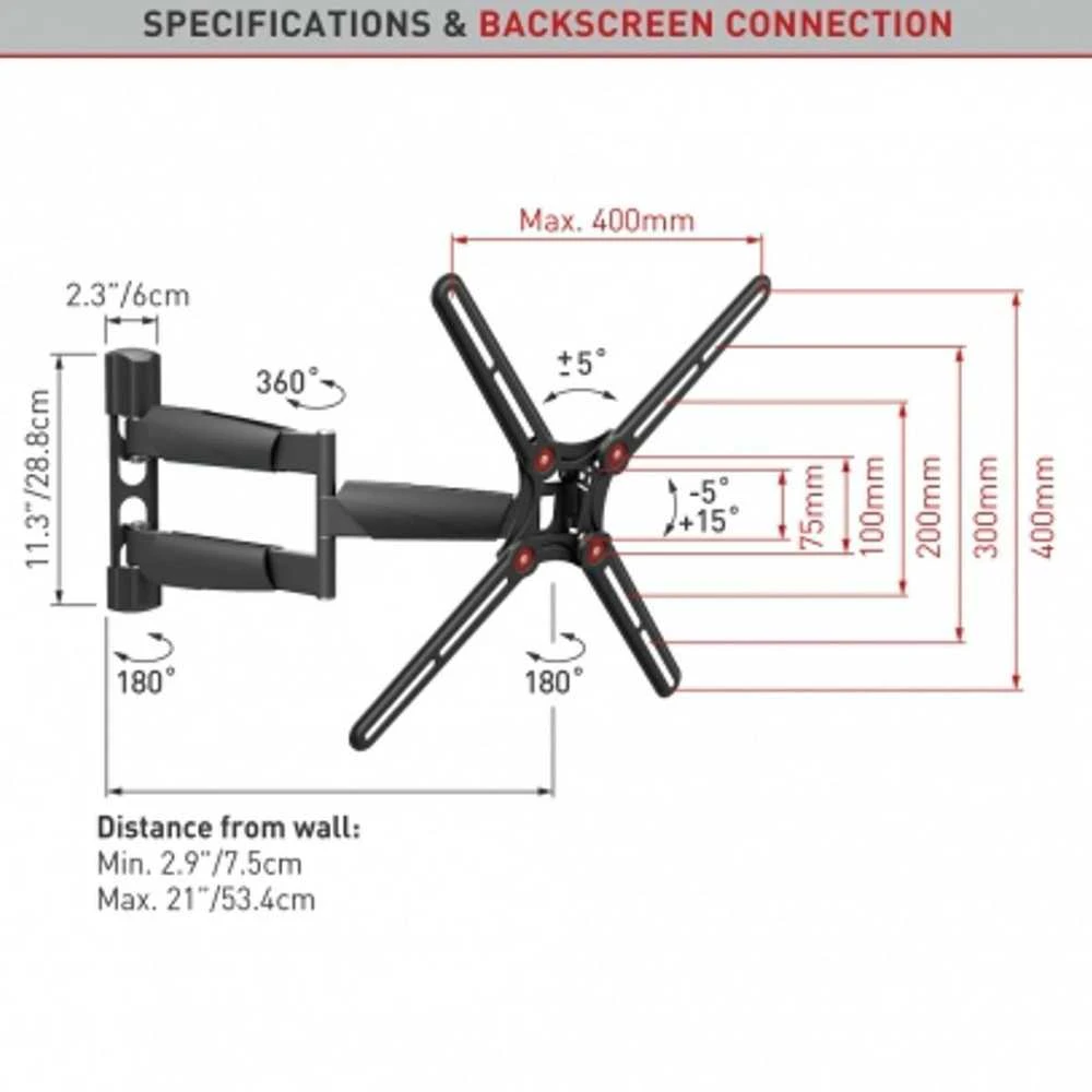 Laikiklis BARKAN BM343LP 13"-65" lygiam/lenktam TV, 4 lankstų, sieninis, prailgintas