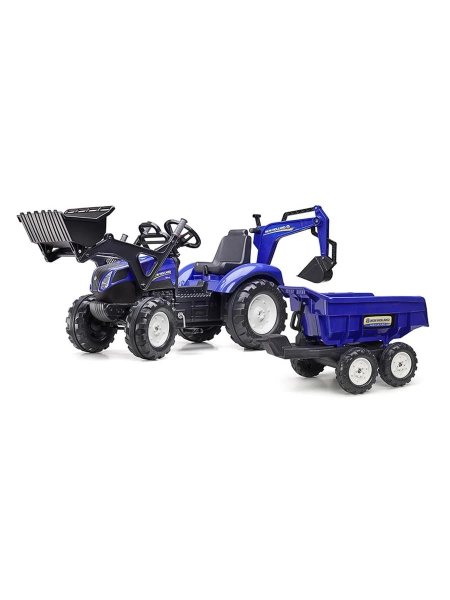 Pedalinis traktorius FALK New Holland su priekaba mėlynas